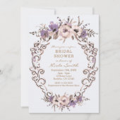 Invitation Crème Violette Botanique Fleurs Douce Mariée (Devant)