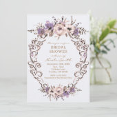 Invitation Crème Violette Botanique Fleurs Douce Mariée (Debout devant)