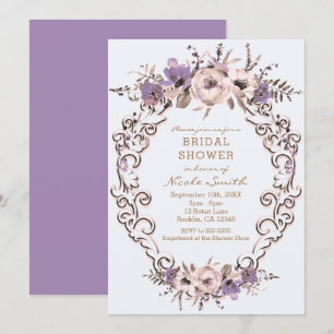 Invitation Crème Violette Botanique Fleurs Douce Mariée