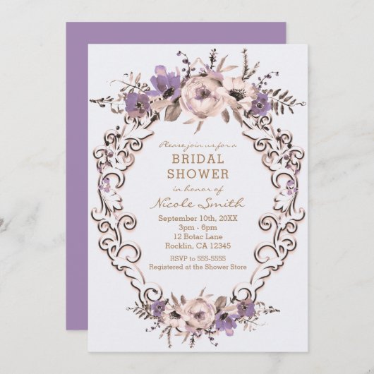 Invitation Crème violette Fête des mariées végétale (Devant / Derrière)