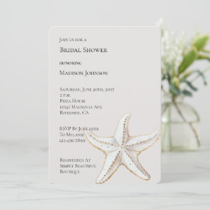 Invitation Crème White Gold Starfish Fête des mariées de plag