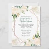 Invitation Crème White Roses Modern Geometry Gold Parties sci (Devant)