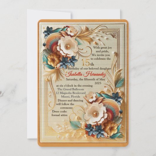 Invitation Crèmes élégantes et texture fleur en cuir (Devant)