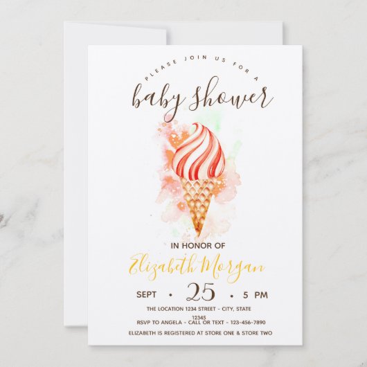 Invitation Crèmes glacées, Baby shower à rayures de peinture (Devant)