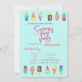 Invitation Crèmes glacées Fête d'anniversaire d'été (Devant)