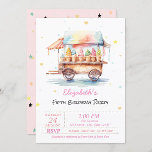 Invitation Crèmes glacées magiques Étoiles rose Anniversaire