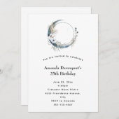 Invitation Crescent Bleu Lune aux fleurs blanches Anniversair (Devant / Derrière)