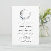 Invitation Crescent Bleu Lune avec Mariage Fleurs Blanches (Debout devant)
