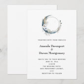 Invitation Crescent Bleu Lune avec Mariage Fleurs Blanches (Devant / Derrière)