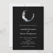 Invitation Crescent Bleu Lune avec Mariage Fleurs Blanches (Devant)