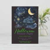 Invitation Crescent Moon Blue Clouds Halloween Diner Fête (Debout devant)