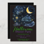 Invitation Crescent Moon Blue Clouds Halloween Diner Fête (Devant / Derrière)
