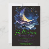 Invitation Crescent Moon Blue Clouds Halloween Diner Fête (Devant)