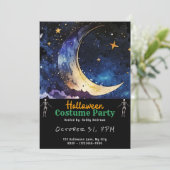 Invitation Crescent Moon Blue Sky et étoiles Black Halloween (Debout devant)