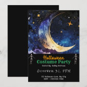 Invitation Crescent Moon Blue Sky et étoiles Black Halloween (Devant / Derrière)