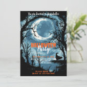 Invitation Crescent Moon Sky Witch Stars Halloween Party (Debout devant)