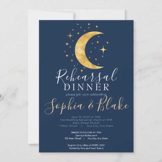 Invitation Crescent Moon Starry Night Marine Rehearer Dîner (Devant)