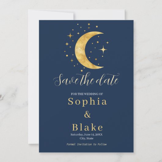 Invitation Crescent Moon Starry Night Navy Enregistrer la dat (Devant)