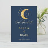 Invitation Crescent Moon Starry Night Navy Enregistrer la dat (Debout devant)