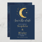 Invitation Crescent Moon Starry Night Navy Enregistrer la dat (Devant / Derrière)