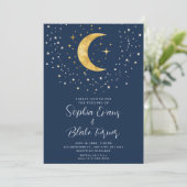 Invitation Crescent Moon Starry Nuit Marine Bleu Mariage (Debout devant)