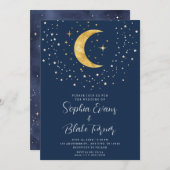 Invitation Crescent Moon Starry Nuit Marine Bleu Mariage (Devant / Derrière)