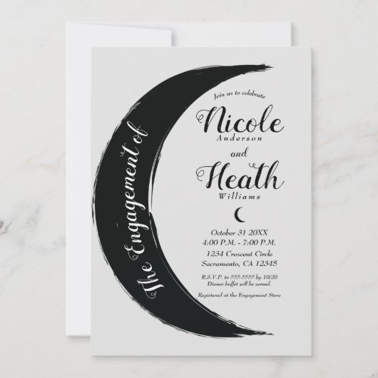 Invitation Crescent noir lune foncée gris Fiançailles douche (Devant)