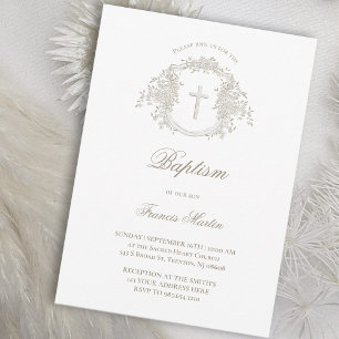 Invitation crest beige beige   Baptême