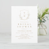 Invitation Crest botanique simple en or monogramme douche de (Debout devant)