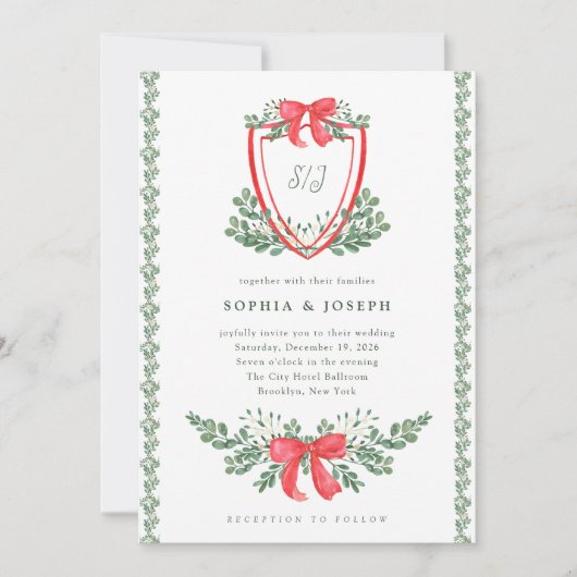 Invitation Crest de Noël | Mariage de vacances Whimsical (Devant)