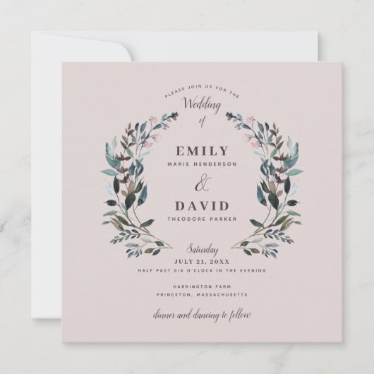 Invitation Crest jardin | Mauve Purple Floral Carré Mariage (Devant)