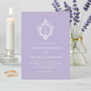 Invitation Crest Lavender Mariage élégant Monogramme Formal