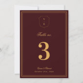 Invitation Crest Monogram Burgundy Gold Wedding Table Number (Dos)