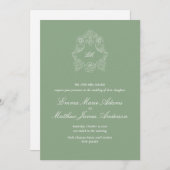 Invitation Crest Monogram Logo Sage Green Wedding (Devant / Derrière)