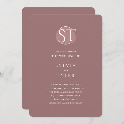 Invitation Crest Monogram Mauve Mariage de la typographie (Devant / Derrière)