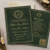 Invitation Crest monogram QR code emerald green gold wedding