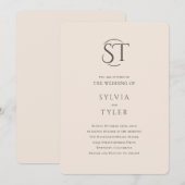 Invitation Crest Monogramme Beige Typographie Mariage (Devant / Derrière)