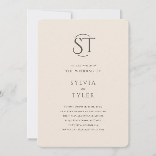 Invitation Crest Monogramme Beige Typographie Mariage (Devant)