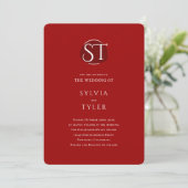 Invitation Crest Monogramme Mariage de typographie rouge (Debout devant)