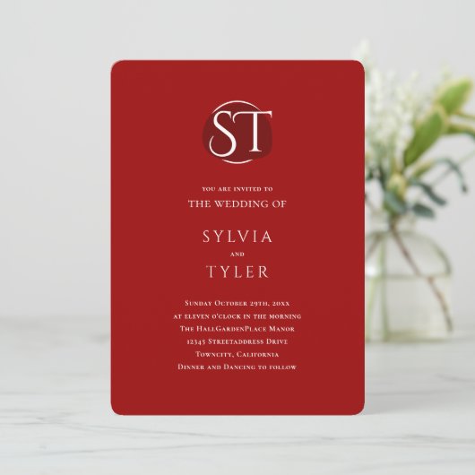 Invitation Crest Monogramme Mariage de typographie rouge (Debout devant)