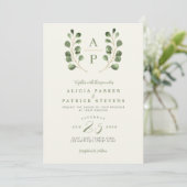 Invitation Crest monogramme sauge eucalyptus mariage photo (Debout devant)