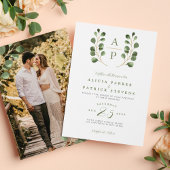 Invitation Crest monogramme sauge eucalyptus mariage photo