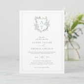 Invitation Crest Sage vert Monogramme QR Code Mariage (Debout devant)