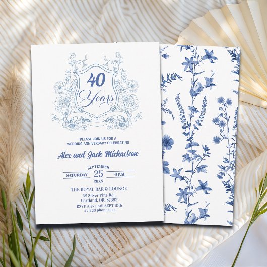 Invitation Crest Vintage Élégant 40e Anniversaire de Mariage