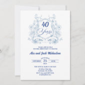 Invitation Crest Vintage Élégant 40e Anniversaire de Mariage (Devant)