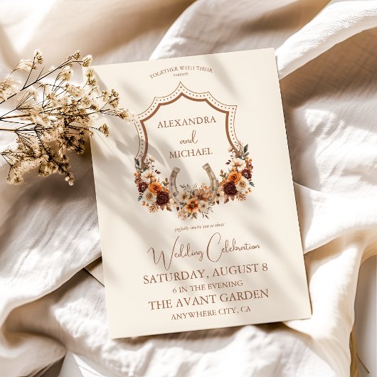 Invitation Crest Western Pays Bohème Floral Mariage