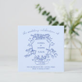 Invitation Crête à main bleue avec Cherubs | MARIAGE (Debout devant)