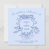 Invitation Crête à main bleue avec Cherubs | MARIAGE (Devant)