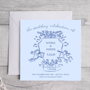 Invitation Crête à main bleue avec Cherubs   MARIAGE