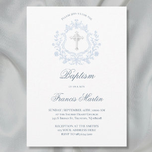 Invitation crête bleue élégante Baptême